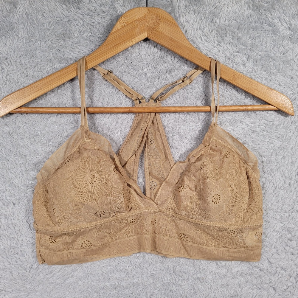 Aerie Lace Bralette Womens Medium Tan Floral Racerback 2750387283‎